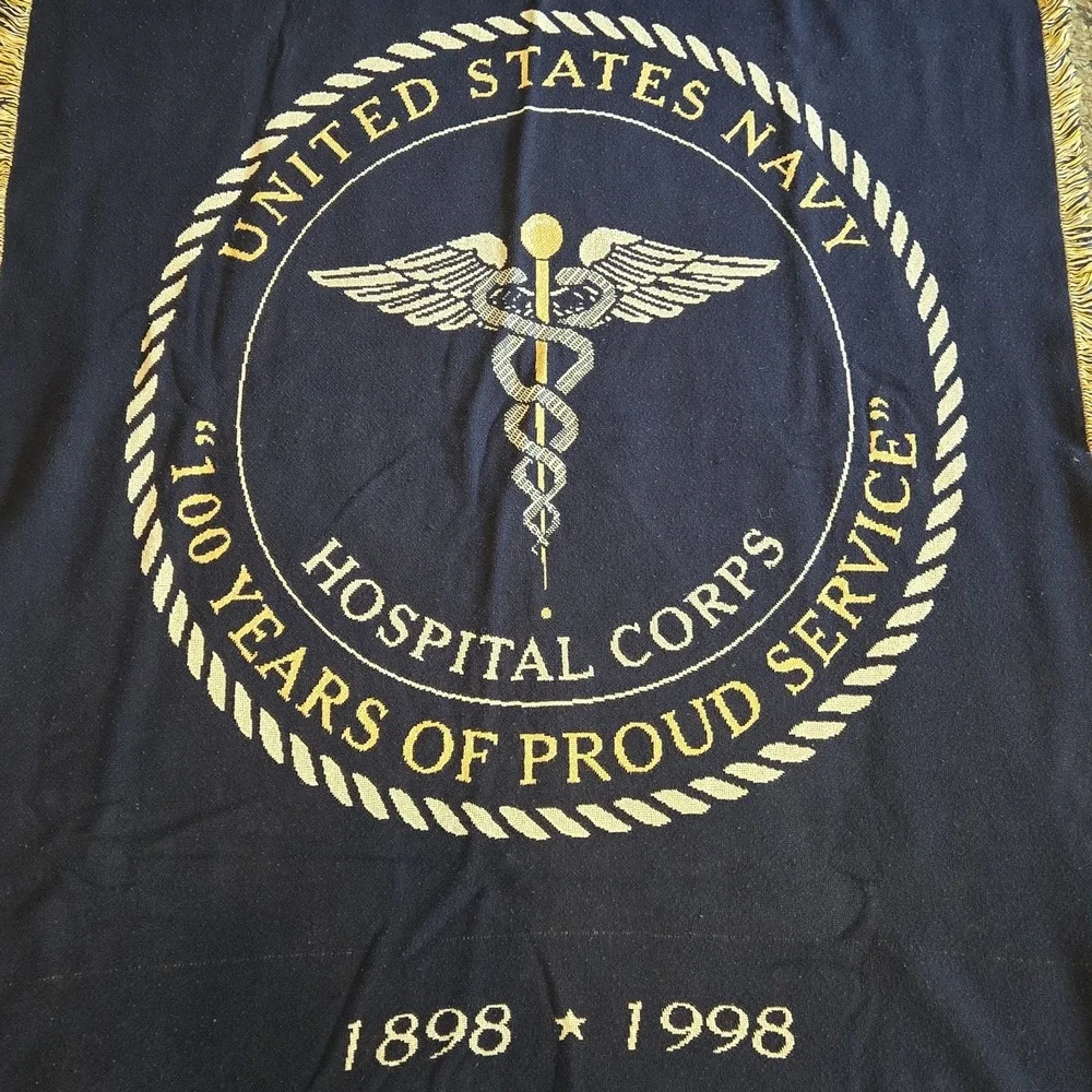 Vtg United State Navy Hospital Corps Tapestry Throw Blanket Woven 100 Years